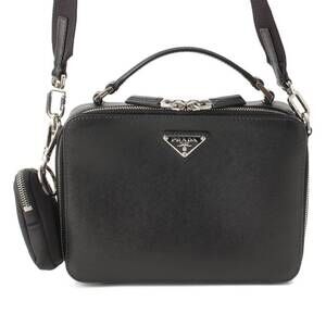 Prada Brick Saffiano Leather Shoulder Bag Black
